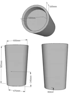 180L Garden Planter Water Butt Black -PlantMates Shop 180l dimensions 1 2 png