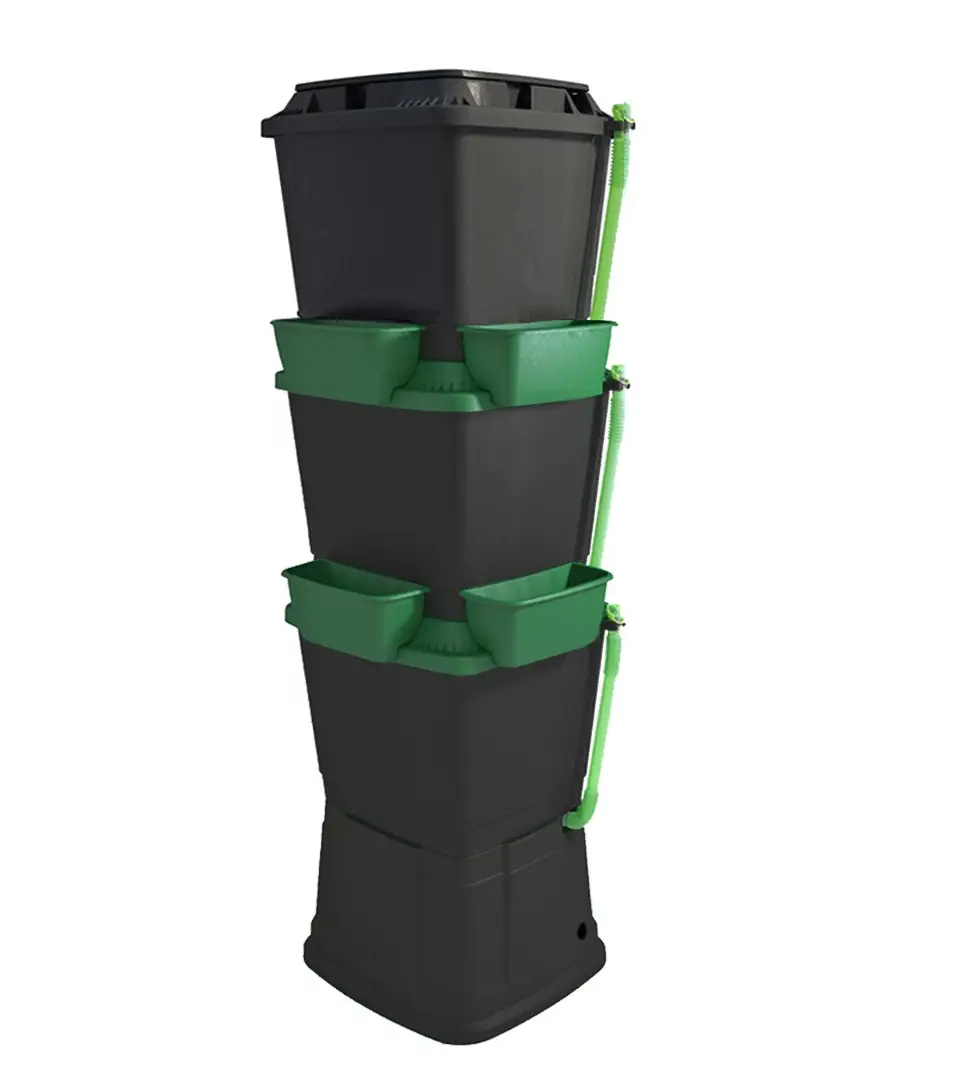 200L Rainwater Terrace Water Butt Planter - 3 Tier - Black & Dark Green 4 200L Rainwater Terrace Water Butt Planter - 3 Tier - Black & Dark Green - Image 2