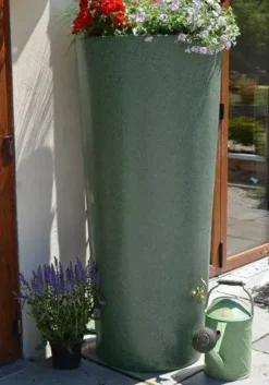 380L Garden Planter Water Butt Green Marble With Tap Kit & Diverter