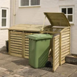 Natural Treated Timber Triple Bin Store