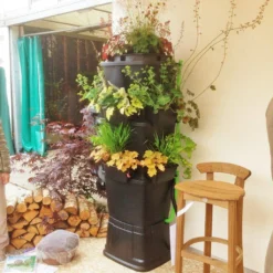 200L Rainwater Terrace Water Butt Planter - 3 Tier - Black -PlantMates Shop water butt black 200 rainwater terrace jpg