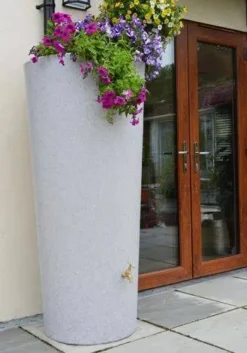 380L Garden Planter Water Butt White Marble With Tap Kit & Diverter